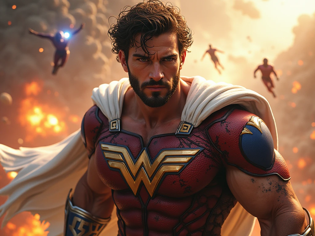 Cinematic soft lighting illuminates a stunningly detailed and ultra-realistic hyper muscular handsome aged 25 Pakistani sexydaddy with big arms, very dark skinned, face with strong features, exuding huge sexual aura, ((from_below)), ((facesitting)), ((Shazamsuit)), ((beautiful_penis)), meticulous muscle definition, ((erection)), jacked, big pecs, ripped body, ((bara)), ((strip outfit)), tan skin, that is trending on ArtStation. Octane is the perfect tool to capture the softest details of this 16k photography masterpiece