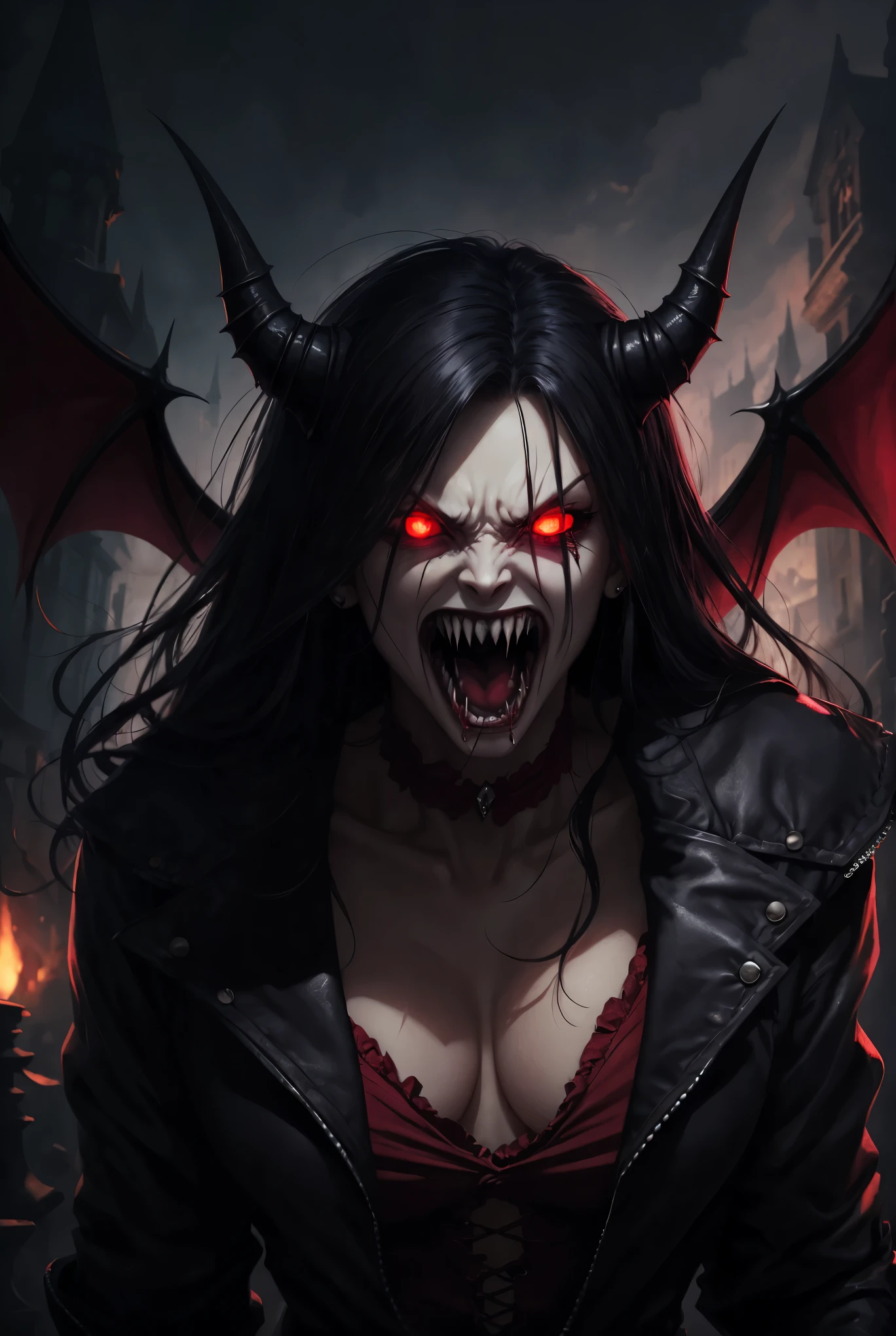 A nightmare mindscape, madness revealed in her grin, piercing eyes, coalescing mists swirl with phantom spirits, her sexual mouth is open up wide, more sexy succubus demon, nsfw, extream dark succubus with her mouth open.