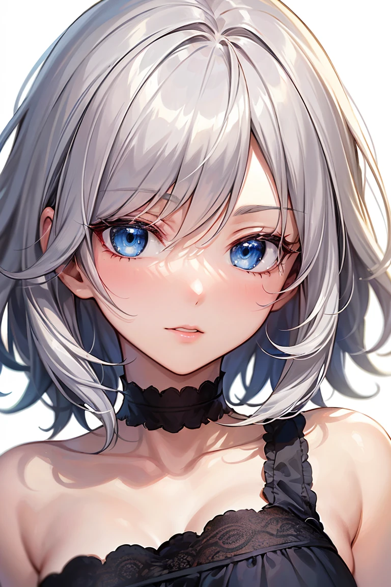 ((best quality)), ((masterpiece)), (detailed), perfect face, barbarian markings, short white hair, blue magenta eyes, (( emo bangs))