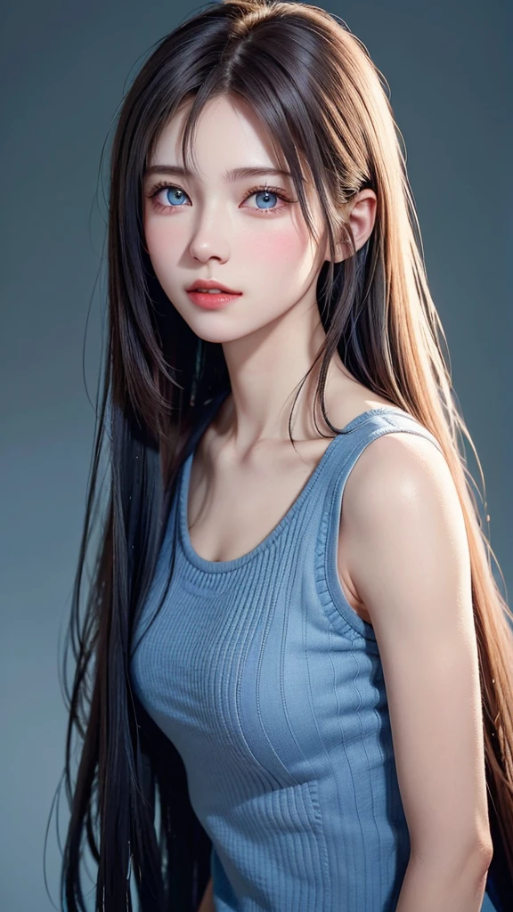 Drawing of a girl in a ponytail and dress, cute 3d rendering, cute detailed digital art, mini cute girl, cute digital painting, 3D rendering style, cute digital art, cute rendering 3d anime girl, Small Curvy , cute! C4D, One character's whole body, Standing on a white pedestal