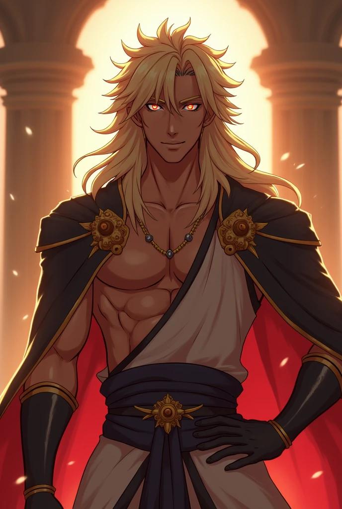 A muscular blond man with a crown