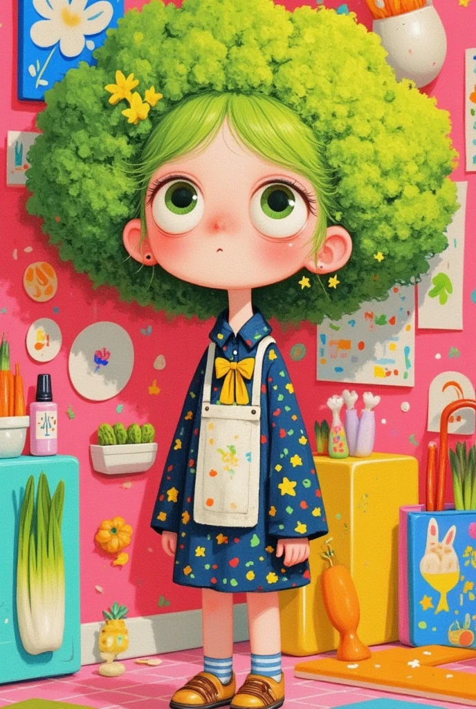  cartoon girl with big curls,Stand in a room , Broccoli Hair  ,   Lovely Detailed Digital Art  ,  Colorful illustration , Lovely art style, 可爱的数字艺术,  cute illustration ,  可爱的细节艺术品  , Colorfull illustration,   Art on Artstation  ,   A beautiful art illustration  , Fertility chart,  Cute digital painting , Dream illustration  ,    Hand Drawn Cartoon Art Style,Inspired by cartoons  