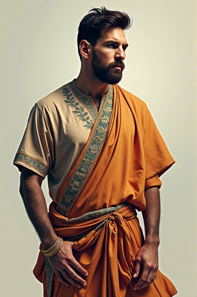 A man with small beard wear a saree and bra  with tightly full body showing her big boobs
