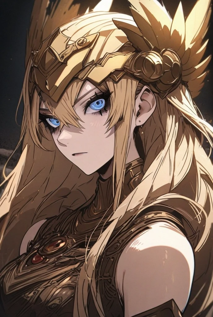 A beauty girl valkyrie, Anime skin texture ,(winged helmet:1.1), ( Valkyrie Armor :1.2), 8 art lens,5 mm, the 1st. 2,   sharp focus, 8k Alta definición,  incredibly detailed, intricate, elegant, 1 girl,  high resolution ,  long hair,  blond hair , fringe,  Hair between eyes , breasts, Devils eyes, wicked,  Blue eyes. Anatómicamente correcto, Estilo animado, full body