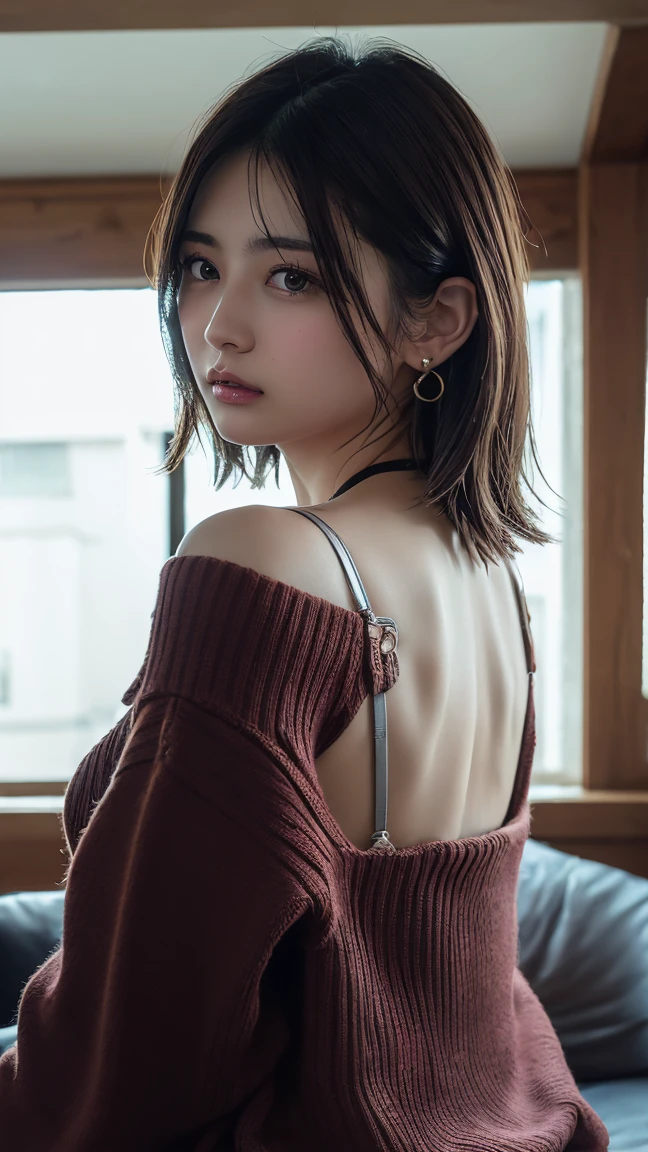 One girl, woman, masterpiece, Highest quality, Highest quality, (Volumetric lighting), Very detailed CG unity 8k wallpaper, Concentrated, 8k wallpaper, Very detailed, Ultra-realistic, Realistic, Sharp focus, Absurd, (High resolution:1.2), (High Contrast), photograph, Detailed and complex, Instagram, Portraiture, Very detailed, Digital Painting, Art Station, Concept Art, Smooth, Sharp focus, figure, Big natural tits, Medium Shoulder, Looking at the audience, Knitted tank top.