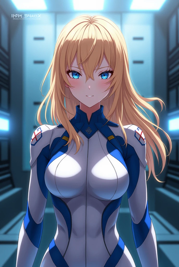 1girl, (Blue Eyes), (smiling :1.2), (Sana Minatozaki), wide hips, Big , big ass, (Best Quality, 8k, Masterpiece: 1.3), Clear Focus: 1.2, Perfect Body Beauty: 1.4, strong abs, Highly detailed face and skin texture, detailed eyes, double eyelids, (blond long straight hair :1.2), white cyber suit, futuristic suit, (cyber bodysuit :1.3), standing, dynamic pose, (in the command center of a futuristic ship :1.2), window with galaxy in the background :1.4