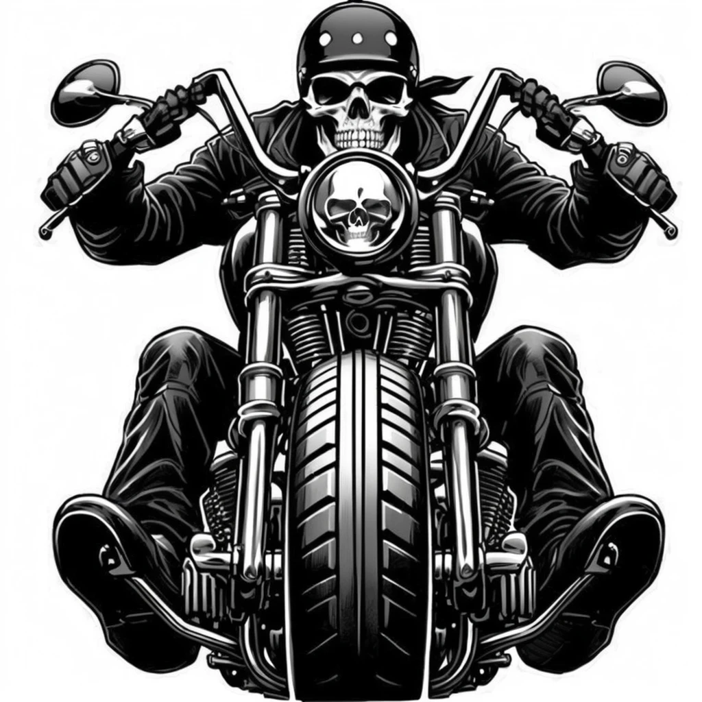 sticker on white background, um close de uma motorcycle com uma caveira na frente, vetor behance hd jesper ejsing, inspired by Tim Doyle, highly detailed vector art, Ghost Rider, colorful digital illustration, motorcycle, in digital illustration style, Directed by: Dave Arredondo, Harley Davidson, great use of line work and color, motor bikes, Detailed digital illustration