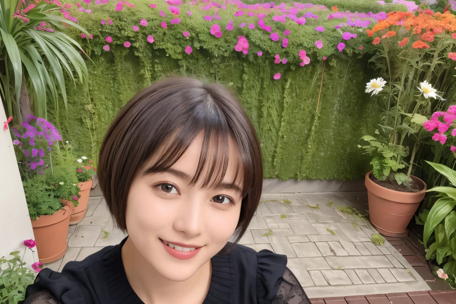 339 (20-year-old female, short hair), ( high image quality), (smile), ( Colorful Dress), ((Arietti's View of the World )), (BIG PLANTS ), (Dollhouse)