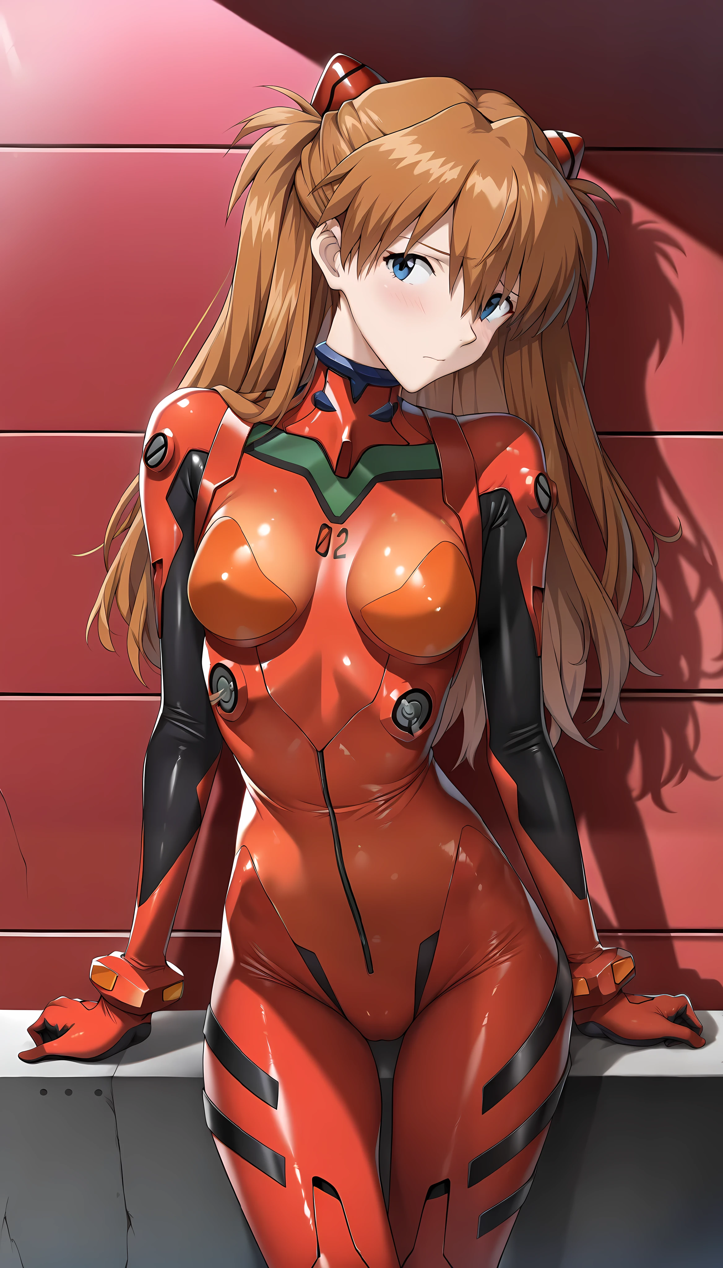 (masterpiece,best quality:1.2,amazing quality,very aesthetic,absurdres,newest),official style,solo,(souryuu asuka langley, neon genesis evangelion),(adult:1.2),(very small head:1.2),shy,(ideal ratio body proportions:1.3,slender body:1.2,skinny),medium breasts,