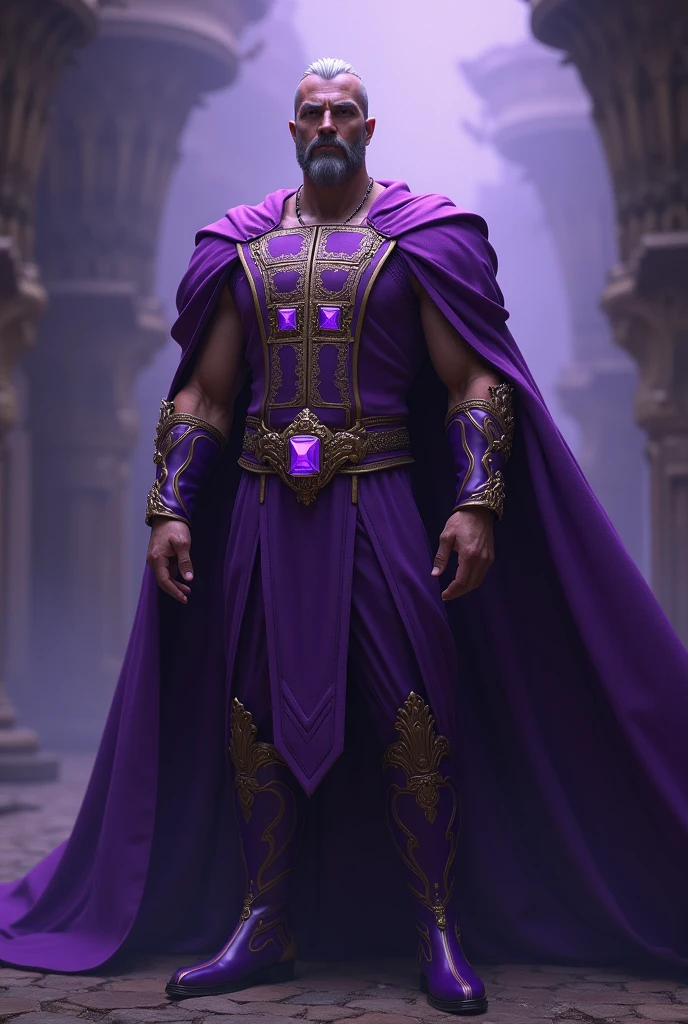 Create a man with purple butterfly wings, This man is muscular and he is a king