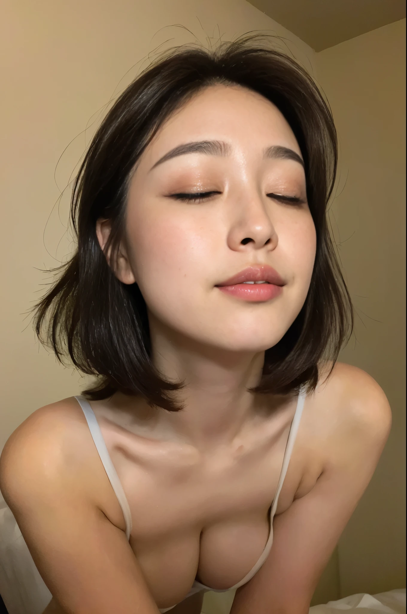 Nude, ((details of a very beautiful face:1.4)), ((Ultra-realistic最high quality))16k resolution, ((photo realistic:1.55)), (1girl:1.4) 21years old、fashion supermodel、cinematic lighting, (Increase quality:1.2), (best quality real texture skin:1.2), (ultra detailed eyes:1.2)), pink_makeup:1.25, long_blue_eyeliner:1.2, (red_lipstick:1.32), ((brown_eyes:1.35)) perfect dark_eyeshadows:1.3, ((matte skin:1.45))、 a vaginal_chrome(_big_dildo_), sticking out of her vagina:1.23)))、 ((opened uterus)), ((exposed naked uterus)),