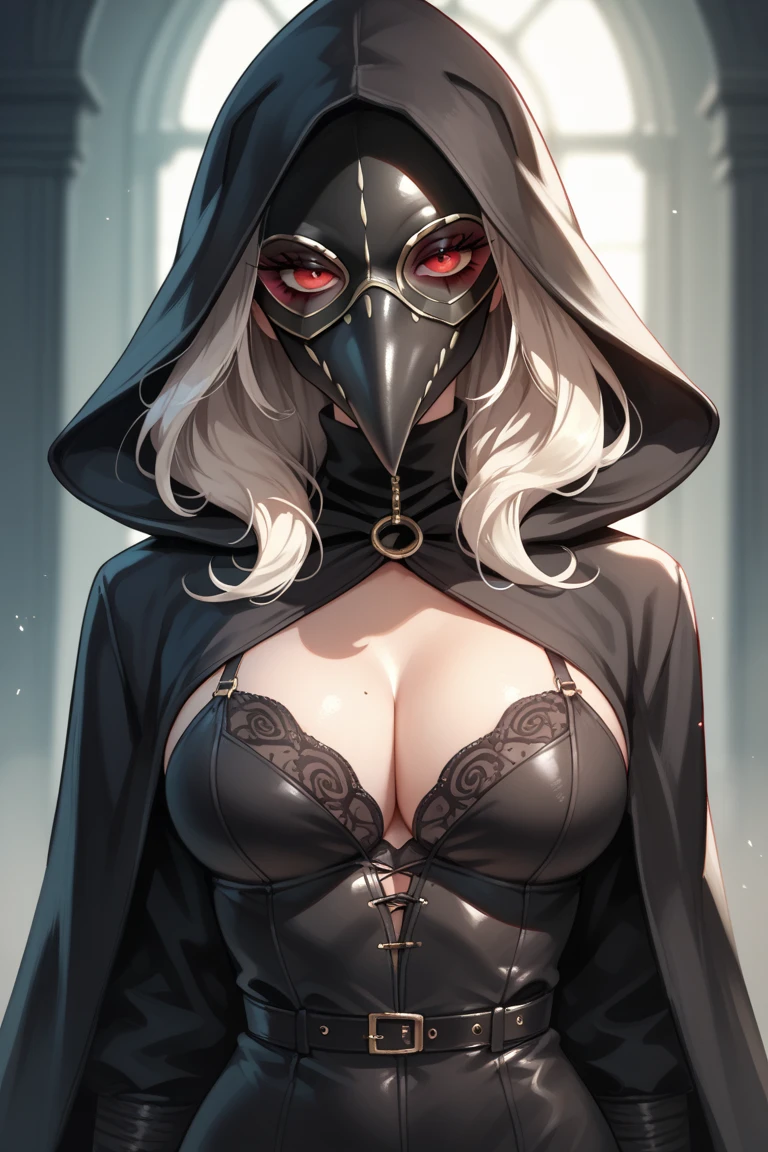 Plague doctor lady with a white mask