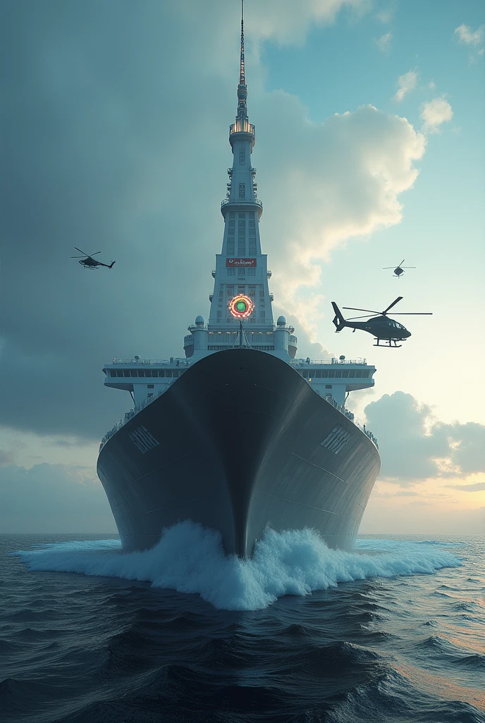 Three airships.Powerful cannons, battleship