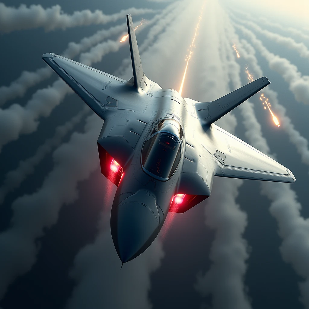 Realistic, theme is "rapid descent", latest stealth jet fighter dogfight, rapid descent into attack position, beautiful aircraft painted in grey stealth paint, fighter's machine guns spewing red fire, powerful scene, aircraft moving diagonally downwards, emphasising the sense of speed, a large transparent snake with its mouth wide open wraps around the fighter, the fighter flies as if it is passing through the tunnel made by the snake, the snake is the guardian deity of the fighter, emphasising the expression of the large snake, sophisticated design, advanced lighting technology, live-action photo 8K quality