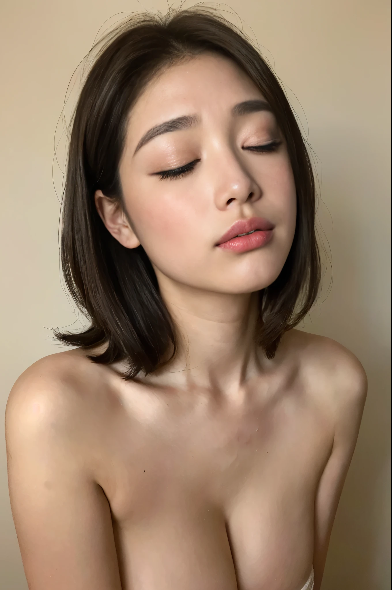 1 Female,Crying with face and body facing forward,selfie,from the front,Photorealistic,sexual climax,orgasm face,Blushing,highest quality,8k, Ultra-high resolution,RAW Photos,well-proportioned body,Beauty,Small and beautiful breasts,Completely naked,Focus on faces,to close range,POV,Ribbed panties