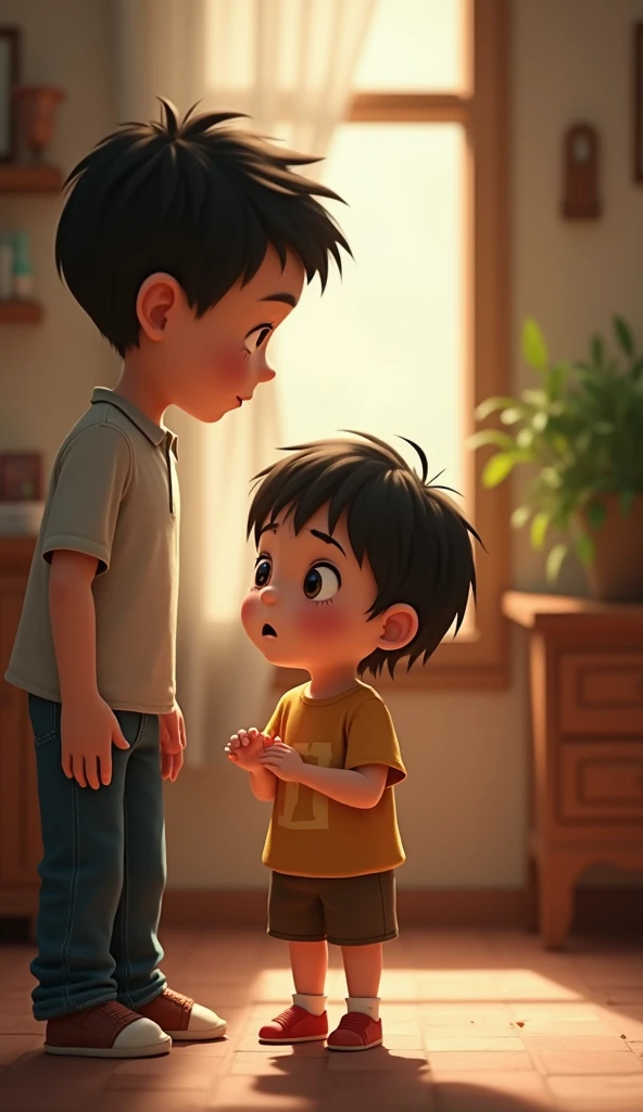 Create a photo where a child sees his parents talking and tries to approach them to interact with them and can't.