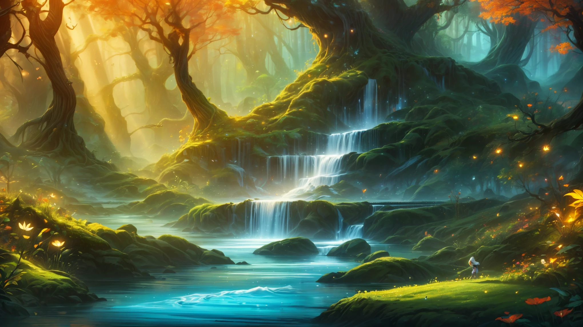 ( Moroccan masterpiece : 1.2), ( muy detallado: 1.2), ( muy detallado CG: 1.2), ( High image quality : 1.2), (最 High image quality ), 8K, Illustration Animée ,、 y Mignon 、beautiful、 forest, Robles, Sun rays