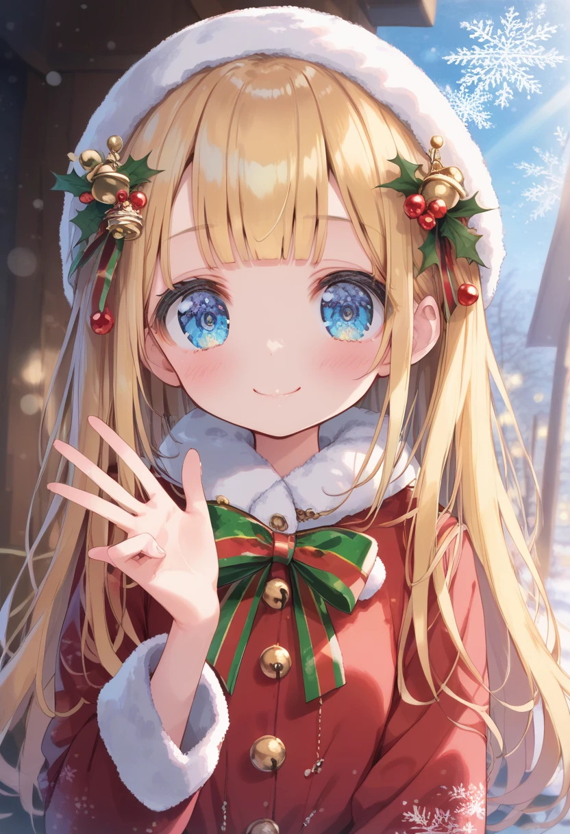 score_9, score_8_up, score_7_up, score_6_up, score_5_up, score_4_up, masterpiece, best quality, source_anime,
alone,cute 1girl,(loli:1.3),blonde hair,straight long hair,blunt bangs,blue eyes,blush, smile,pastel hues,blurred edges,nostalgic mood,(dappled sunlight:1.2),blurry,(depth of field:1.1),blue sky,arched back、 、Look down and smile 、(beautiful detailed eyes), 
1 cute girl, fit woman, seduction, beautiful nature background,puppet,
gravure,(seductive pose:0.9),(ecstasy:0.9),embarrassing,blush, 1 girl, smile, enjoy, with ribbon, break, Christmas costume,white breath, winter, winter cold sky,Christmas festival,whole body