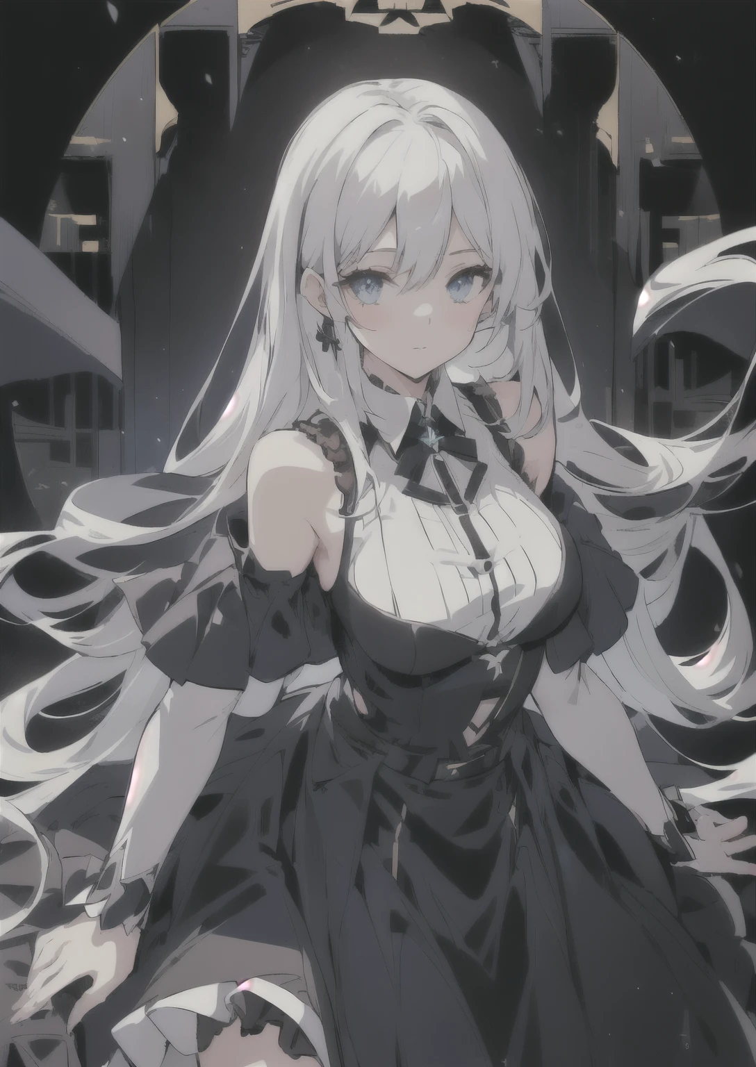 anime girl wearing a black and blue dress, anime the chest up illustration, from girls frontline, perfect white haired girl, 30 - year - old anime goth girl, pretty anime character design