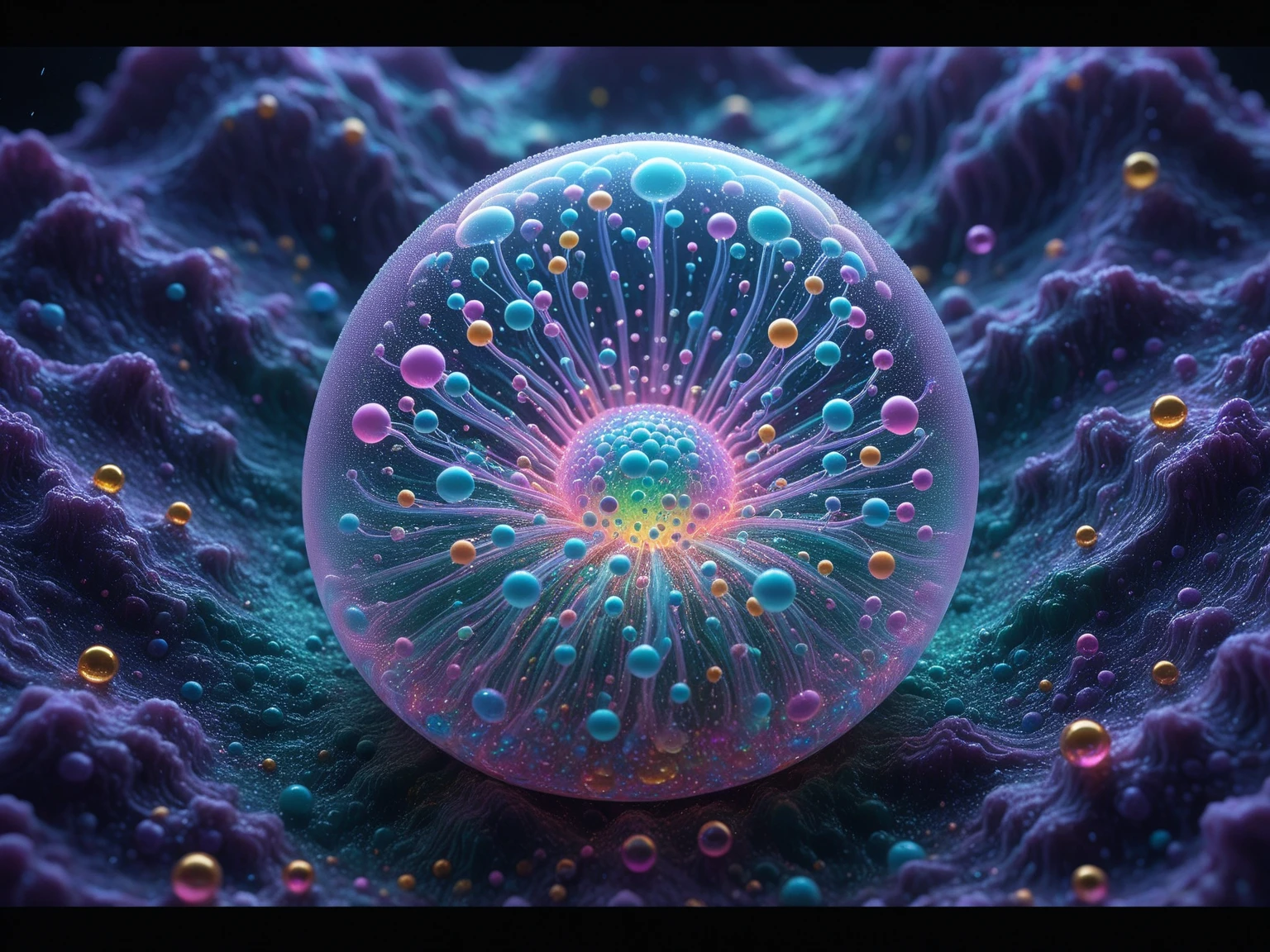 A close up of beautiful bubbles floating on top of each other, Glowing Nightmare, Glowing Runes_green Glowing Runes_pink,LSD, DMT imagery. octane render, psychedelic droplets of water, abstract liquid, and intricate rainbow art. octane render, black 3d fluid simulation,  ethereal bubbles, swirling liquids, and highly detailed, octane render, reflective rainbow bubbles, twisted colors inside of glass spheres, Psilocybin Dream inside an amazing image of light emerging from colors in a shimmering glass morphing out of colors, bright neon and fluorescent colors,very bright, vibrant colors, perfectly formed and symmetrical reflective bubbles and spheres, attention to detail with these beautiful bubbles and spheres, Extreme Hallucinations in a gorgeous piece of  psychedelic digital artwork, Stunning, pixel art, tripped out colors, 4d mandelbulb psychedelics, glass like psychedelic landscape, intricate rainbow environment, psychedelic underwater brightness and glow with neon colors, glowing colors twist inside of translucent glass spheres and bubbles with light and color reflecting off of both in bright fluorescent colors, psychedelic trip, fluorescent and neon aesthetic, psychedelic vibrant colors, bright psychedelic paint splattered backgrounds,swirling spirals and vortex, bright vibrant colors popping out from 3d glass spheres, Rotational Symmetry, Pixel Assets, Portrait photography, Surrealism, Photorealistic, Hyperdetailed, Glass Morphism, Digital Art, Sparkle, Optical Illusion, Glowing Light, Reflective Light, Overexposure, Backlighting, Depth Of Field, Spheres and bubbles show perfect Symmetry, Awe inspiring, Breathtaking, Indescribably Beautiful, Heaven sent images, Best Quality, Award Winning, MasterpieceA close up of beautiful bubbles floating on top of each other, LSD, DMT imagery. octane render, psychedelic droplets of water, abstract liquid, and intricate rainbow art. octane render, black 3d fluid simulation,  ethereal bubbl