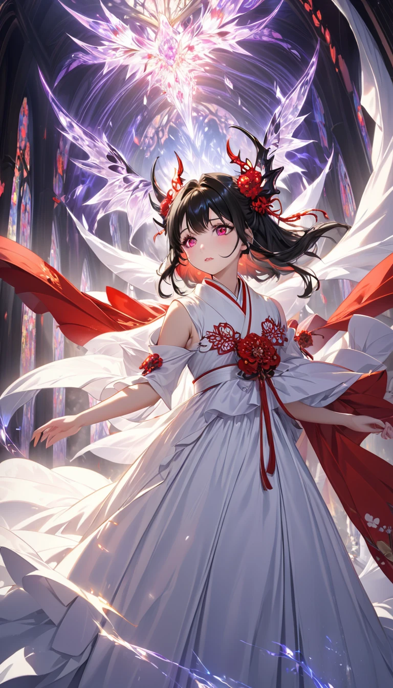 ((masterpiece, best quality)), Delicate face,Chinese Girl,whole body,Standing picture,Perfect body proportions,Long legs,Short hair handsome,Beautiful red glowing eyes,Fantasy style,White background,Extremely beautiful,transparent,Sexy Lingerie,sexly,Flame Rose,Tattoo,Lace,feather-adorned,Charm