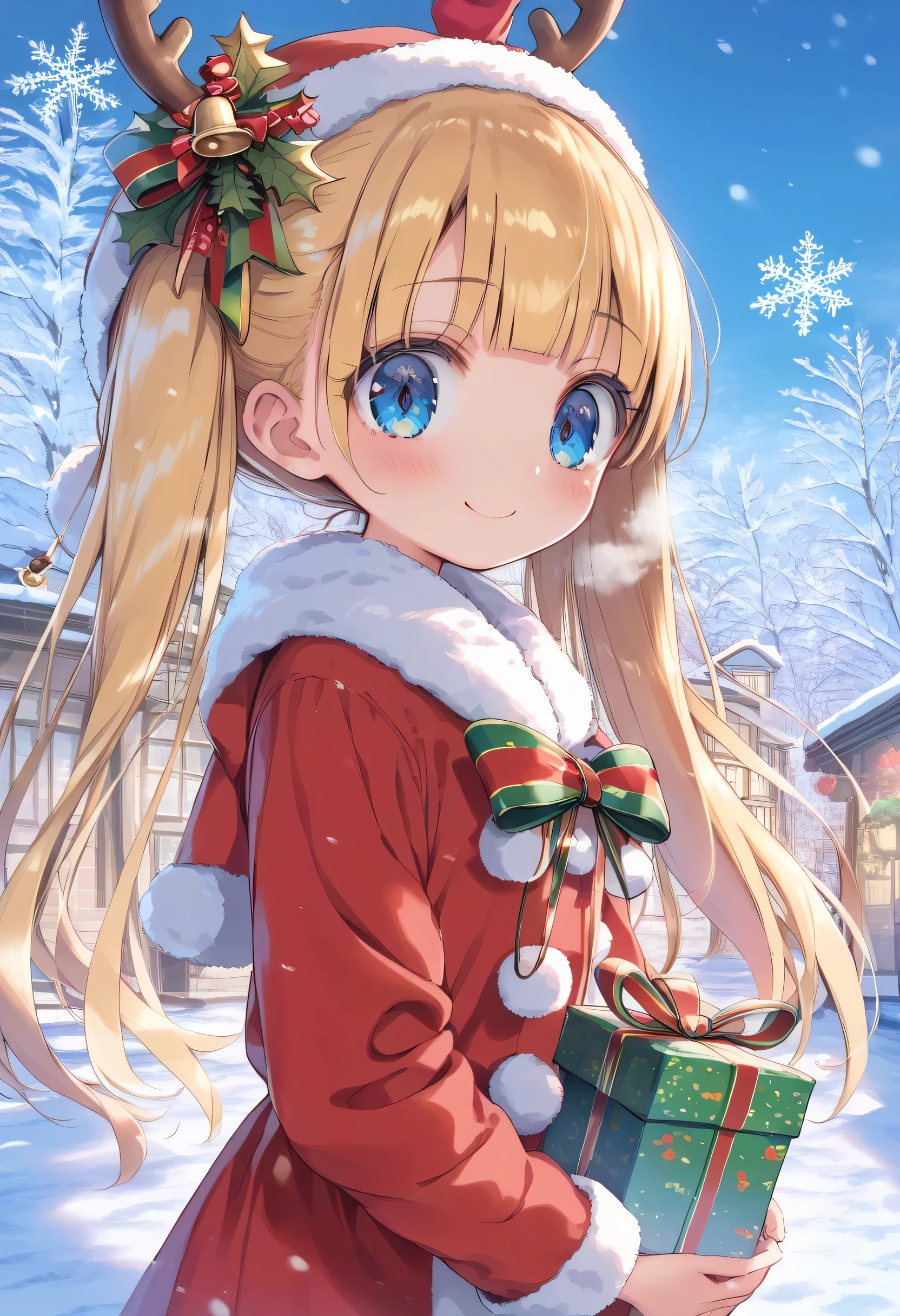 score_9, score_8_up, score_7_up, score_6_up, score_5_up, score_4_up, masterpiece, best quality, source_anime,
alone,cute 1girl,(loli:1.4),blonde hair,straight long hair,blunt bangs,blue eyes,blush, smile,pastel hues,blurred edges,nostalgic mood,(dappled sunlight:1.2),blurry,(depth of field:1.1),blue sky,arched back、 、Look down and smile 、
1 cute girl, seduction, beautiful nature background,
gravure,(seductive pose:0.9),(ecstasy:0.9),embarrassing,blush, 1 girl, smile, enjoy, with ribbon, break, Christmas costume,white breath, winter, winter cold sky,Christmas festival,whole body,(ボトムレス:1.5)