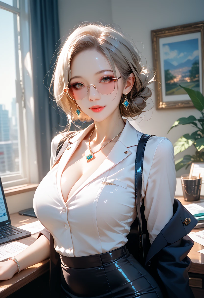 Beautiful Mature Woman、Long、eye glass、a necklace、Wearing a suit、skirt by the、business sui、Good style、s Office、Buttock emphasis