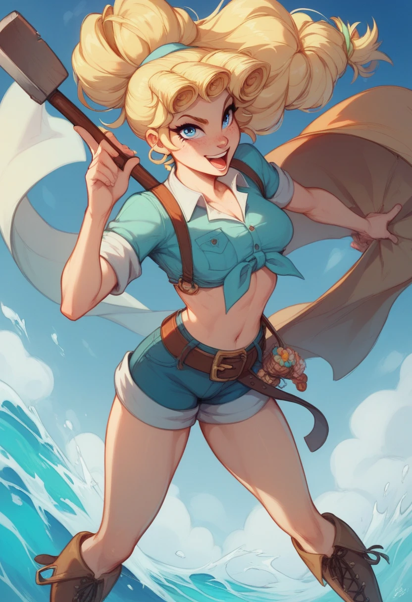 (cowboy shot, solo focus, cinematic photoshoot of perfect seductive young woman Fishing at the End of a Tranquil Pier:1.3), peaceful pier extending into a glasslike lake, reflecting a pastel sunrise, while a lone figure fishes in harmony with the stillness of the morning. (style of Gil Elvgren:1.5),