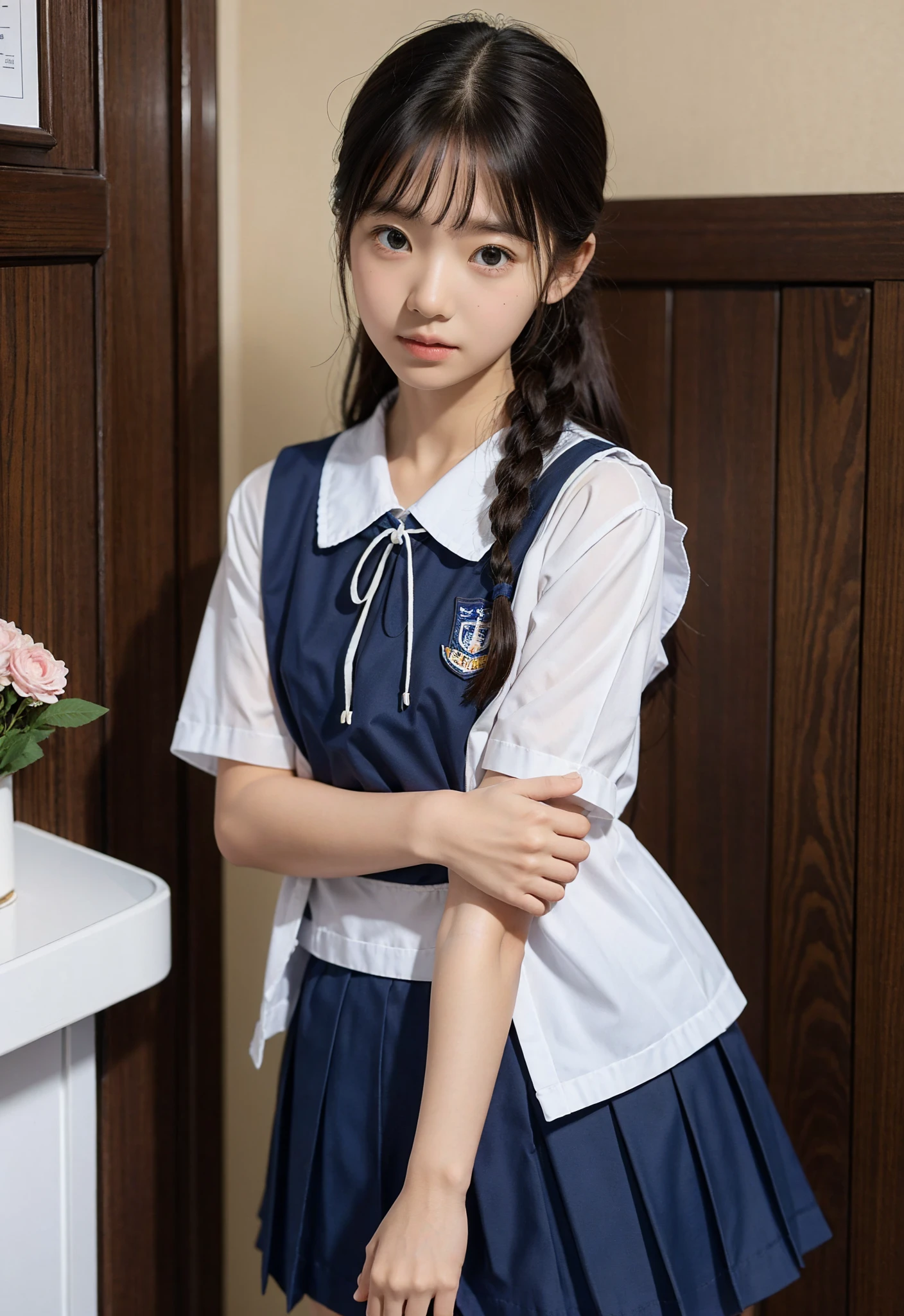  s, Quietly line up before entering the classroom,Sailor uniform with short sleeves ,cute, Masterpiece, Details