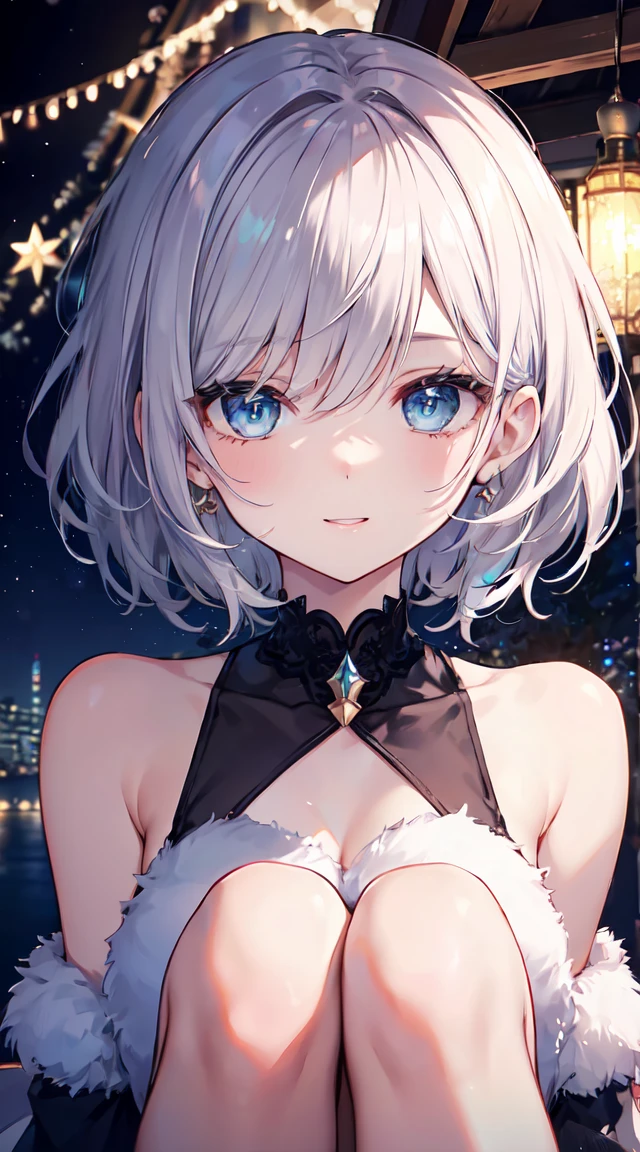 the same,
Depicts only one woman,

Silver Hair,Wet hair texture,Drops of water dripping from hair,
(Short Hair.05),Ashime,straight,

((Black Rose))Hair Accessories,Purple Necklace,

Natural skin texture,Big boobs,Narrow waist,Bring both arms together,

(((Black)))One-piece dress,scarf,Transparent underwear,
Golden crown,

Neuschwanstein Castle,Germany,
11:30 PM,Outdoor,wood々,darkness,Starry Sky,moonlight,

Slightly larger breasts,expression(smile),Shameful attitude,
Closed Mouth,blush,True Face,upright posture,Close ~ eyes,

Natural depiction,
Beautiful depiction,
Shiny eyes,
Healthy Body,
Natural hairstyle,
Natural body contours,
Natural facial contours,
(Five fingers)A clear depiction of,Symmetrical fingers,
Two arms,Two legs,
Sharp eyelid depiction,
Keep the subject in the center,Expand the upper body,
Beautiful image quality,
Delicate shades,
4K,Very detailed,
Delicate light adjustment,
Delicate contour drawing,