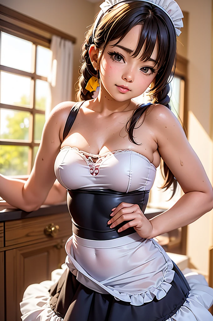 anime character in maid outfit standing in kitchen with open window, gorgeous maid, anime girl in a maid costume, maid outfit, anime cat girl in a maid costume, maid, maid dress, anime moe artstyle, anime maids riding early tanks, mikudayo, , pixiv 3dcg, wearing maid uniform, seductive anime girl, vestido levantado mostrando a buceta cabeluda, sem censura