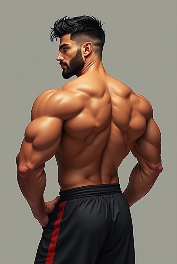 Character angle remains unchanged，Posture unchanged，Just need to express the muscle structure more reasonably and clearly.，Strong muscle three-dimensional sense，Strong sense of volume，The structure is clear，Clear lines，The deltoid muscle of the left shoulder should be visible，The body proportions should be reasonable。