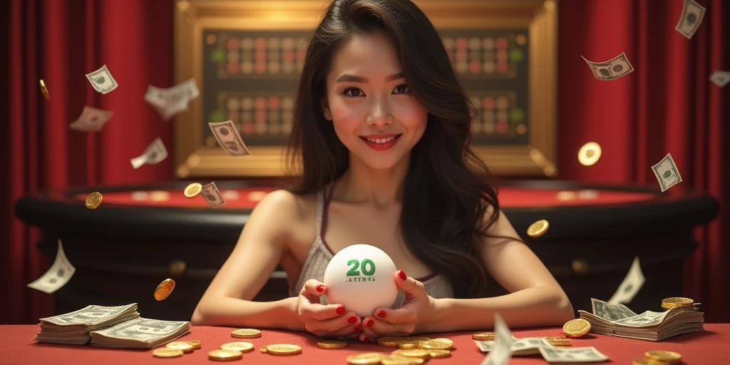 make me a lottery promotion with the announcement "PROMOTOR WANTED / LEADER PROMOTOR"
with a casino backdrop scattered with gold coins and money, and the main character is a beautiful Asian woman holding a small lottery ball.
and above the beautiful woman there is the writing "WANTED PROMOTOR / LEADER PROMOTOR"
and in the top corner it says the FULLJITU brand.