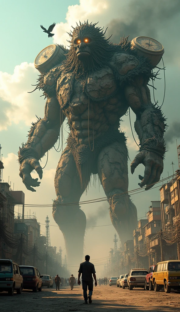 High-quality images biohazard style Creatures Close call grotesque Real Background: Ruined town