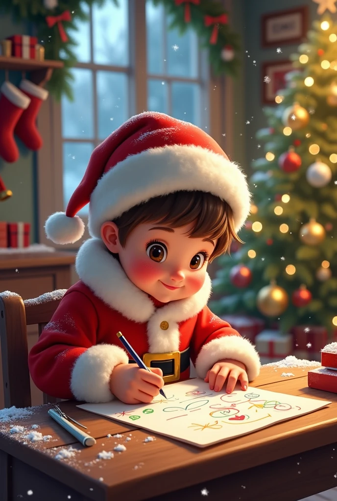 A student with a book and a Christmas hat, and 3d