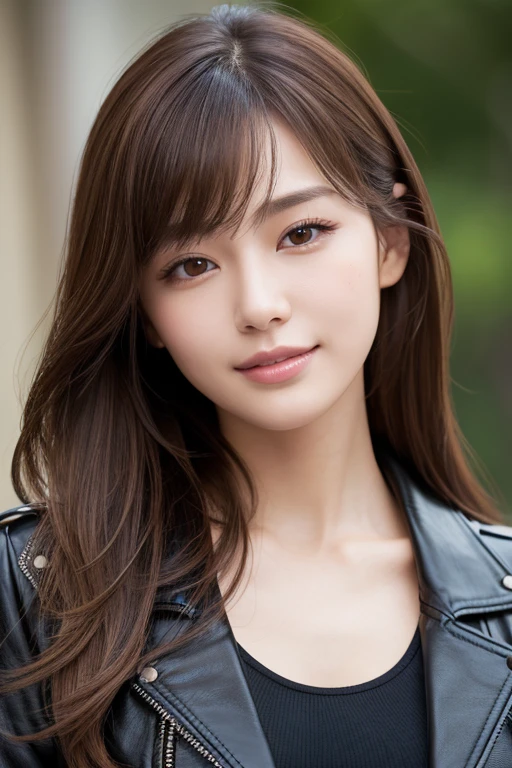 masterpiece, best quality, ultra-detailed, intricately detailed hyperdetailed, realistic, sharp features, highly detailed, sharp focus, Realistic, Photorealistic:1.3, (17 years old:1.3), perfect face, perfect symmetrically eyes, perfect full lips, hyper detailed, hyper realistic, high resolution, Fashion Model, Japanese Idol, Slender, brown hair, Stylish, model poses, Beautiful Face, light brown hair, messy hair, asymmetrical bangs, (grin:1.2), (looking at viewer), cinematic lighting, grey background, (Black knit:1.2), portrait