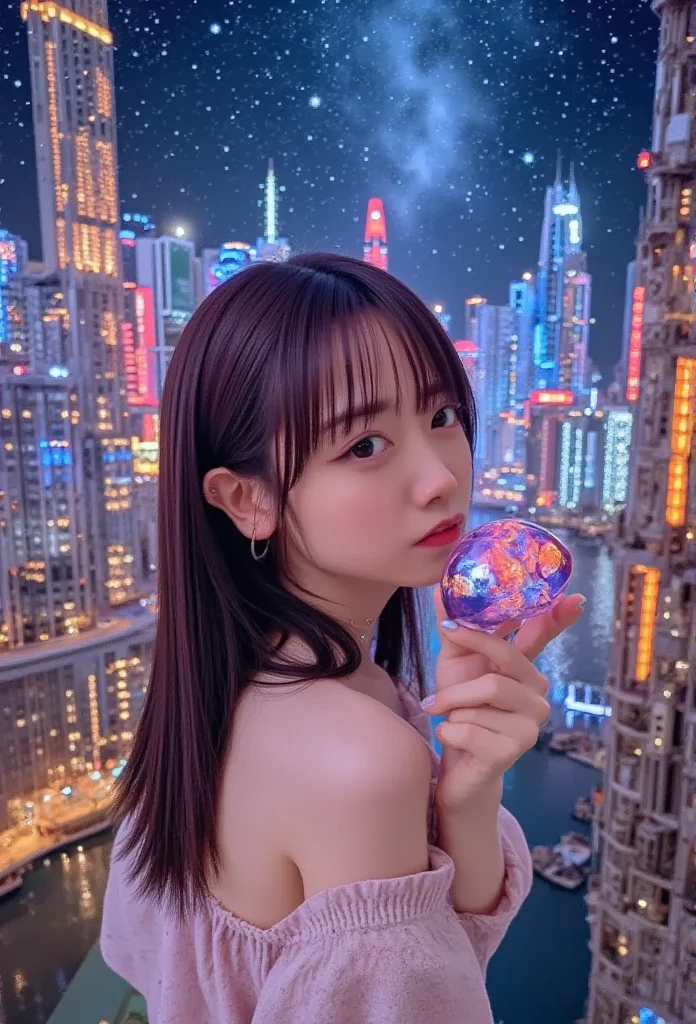 ((Night view、Realistic Light、Best image quality、8K、masterpiece:1.3))、1 Girl、Beauty of slim figure:1.4、(Medium chest:1.3)、Off-the-shoulder cut top:1.3,Woman close up, ((Light on face:1.2)),((Cinema Lighting:1.2)),(Photorealism:1.4),((30 piercings in left ear)),((necklace)),((A woman who always smiles)),((Poolside at night:1.4)),((Lighting on face:1.1)),((Delicately depicting the face:1.2)),((multicolored hair colors:1.4)),(Very short bob hair:1.5),,(((Completely naked))),(((nsfw)))