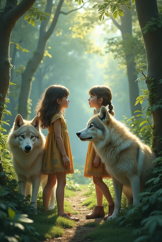 2 girls with 2 wolves
