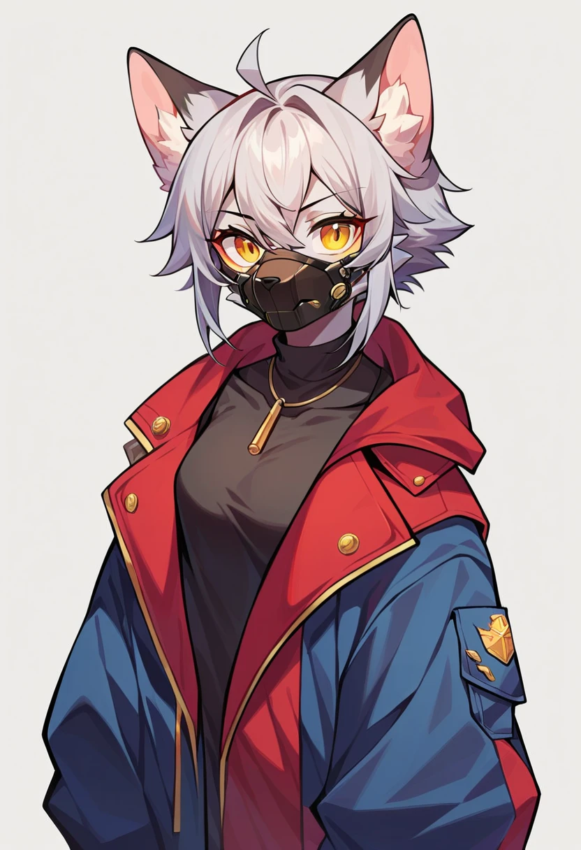 женщина anthro furry wolf ,absurdity,  High definition ,  ultra-detailed , 1 girl,oversized jacket with hood,whole body,  original character,girl, grey hair, yellow eyes ,shoulder length hair,  complex black mask, military general, { better quality }}, {{ masterpiece fails}}, {{ ultra-detailed }}, {illustration}, {Detailed light}, Nuclear fusion