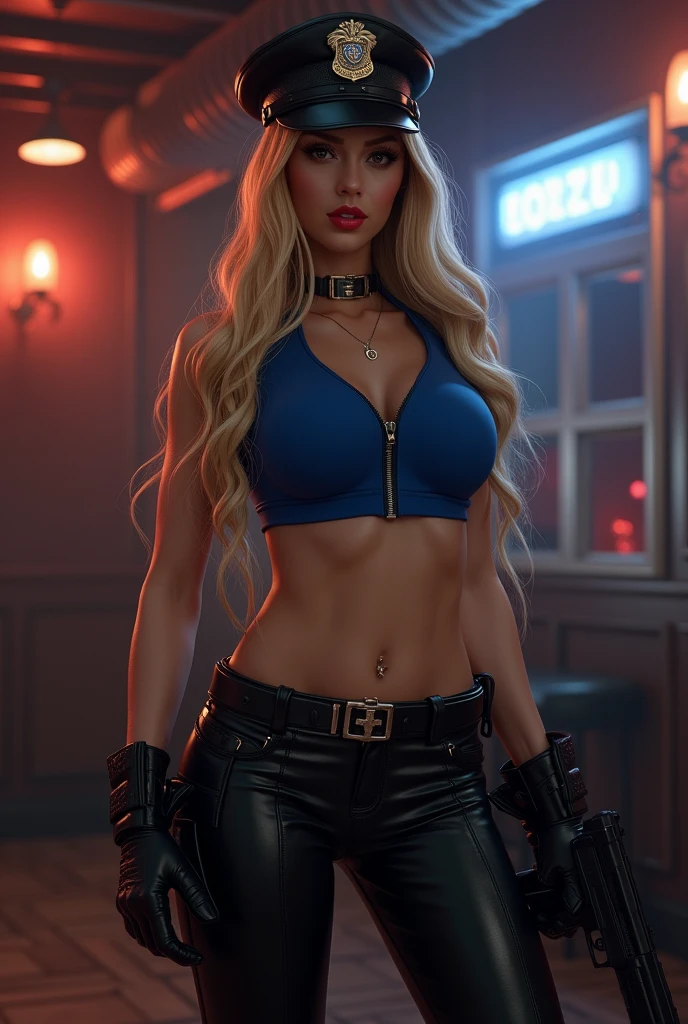 diesel punk sexy beauty sensual warrior woman dressed in intricate diesel punk machinery sexy beautiful perfect shape long blond hair blue eyes red lips black leather pants and torn dirty stained sleeveless white t-shirt snappy high heeled leather boots tubes gears steel filter and orange rusty elaborate realistic small details high resolution