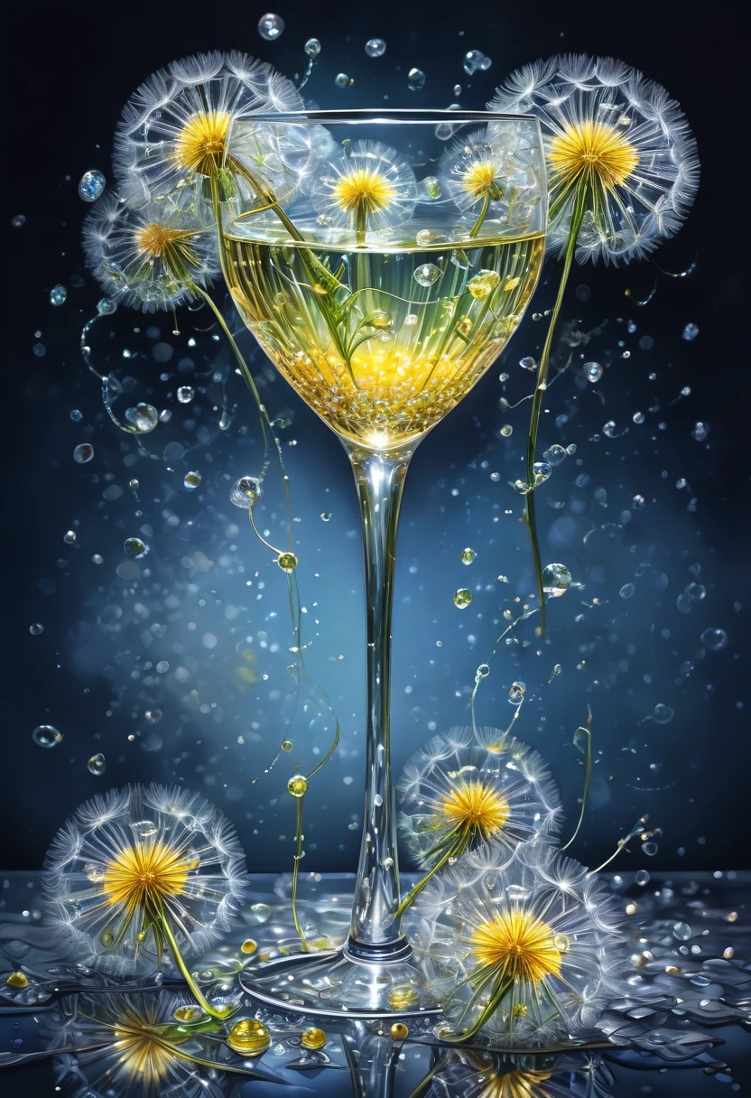 hyperrealistic, close-up, magical sparkling cocktail of dandelions in an elegant glass, crystals, beautiful foreshortening, sweetness, fluffy plush, pixel clarity,high resolution,charisma,photorealism,hyperdetalization, 3d effect,16k, careful drawing of details, voluminous watercolor,drawing with colored ink and pen,professional photo,dark botanical,
high detail, clear lines