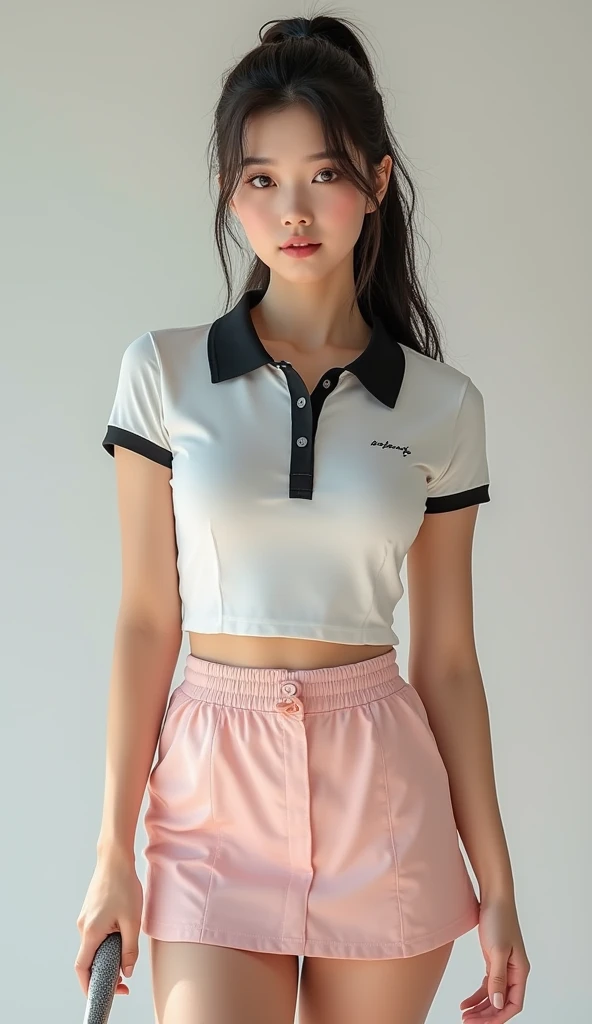 Polo shirt with white top half and orange bottom half with orange collar
