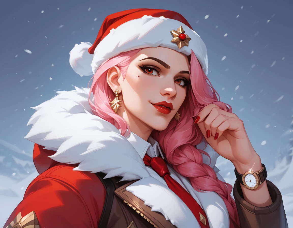   Overwatch Ash from Owtwatch , Caledonia Ash ,  masterpiece photography high quality, winter background,  Christmas atmosphere 