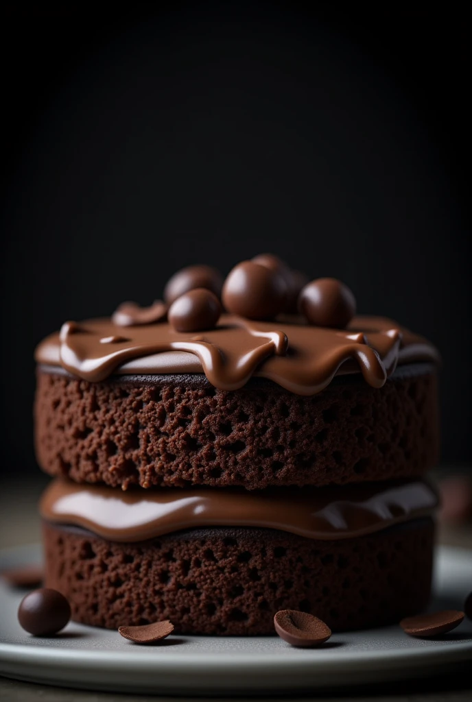 cinematic film still chocolate, chocolate cake, dark background, quality photo, moist texture, frosting, studio photo, slice . shallow depth of field, vignette, highly detailed, high budget, bokeh, cinemascope, moody, epic, gorgeous, film grain, grainy