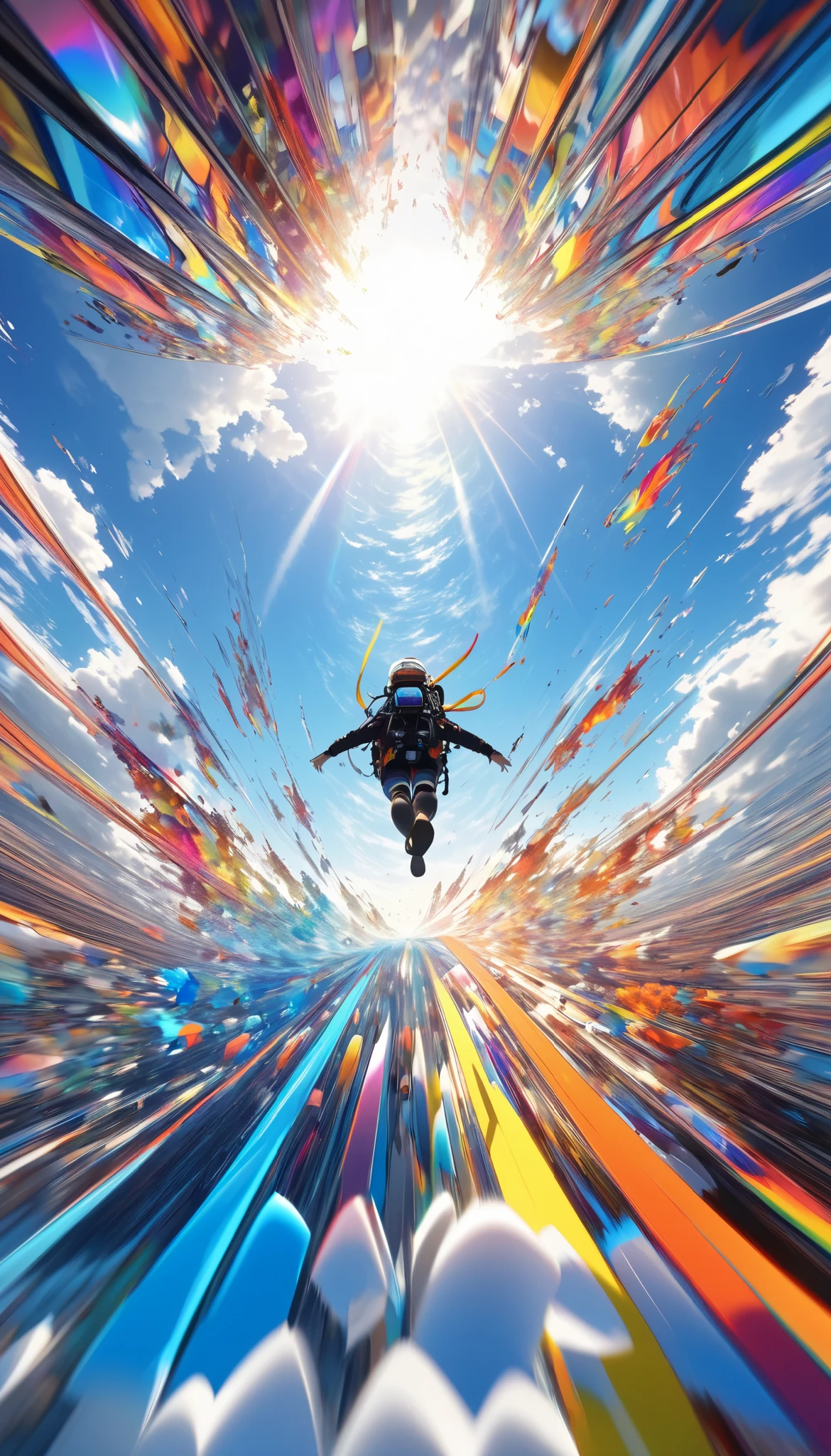  first-person view,  Taken from a Gopro , Vertical Plunge , Dive,  Rapidly Approaching Ocean ,  Colourful Images of Falling Through the Sky,  conceptual fractal art taken from Gopro ,  Dynamic Shock , Beautiful lines,  Extremely High Quality ,  Premium Colors 