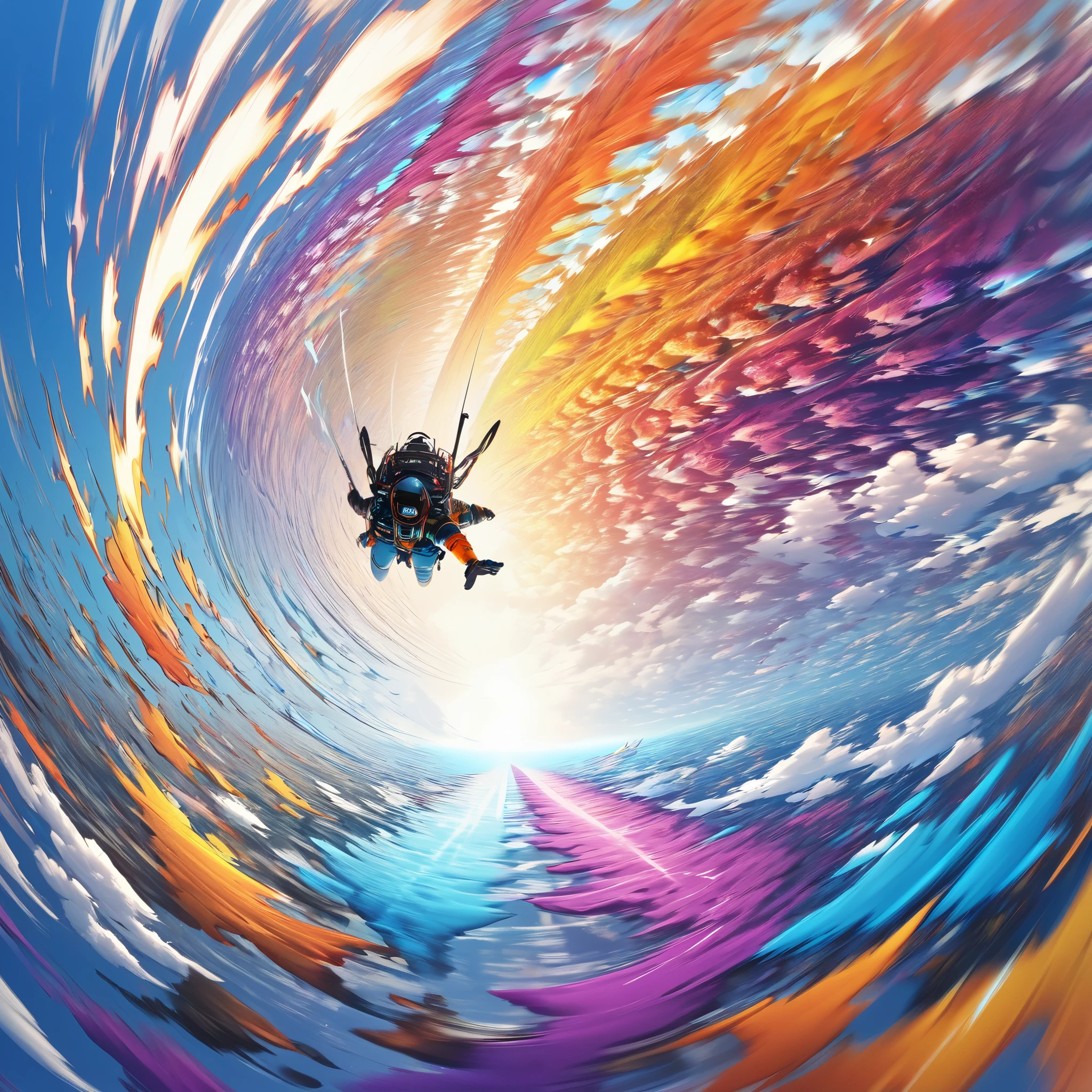  first-person view,  Taken from a Gopro , Vertical Plunge , Dive,  Rapidly Approaching Ocean ,  Colourful Images of Falling Through the Sky,  conceptual fractal art taken from Gopro ,  Dynamic Shock , Beautiful lines,  Extremely High Quality ,  Premium Colors 