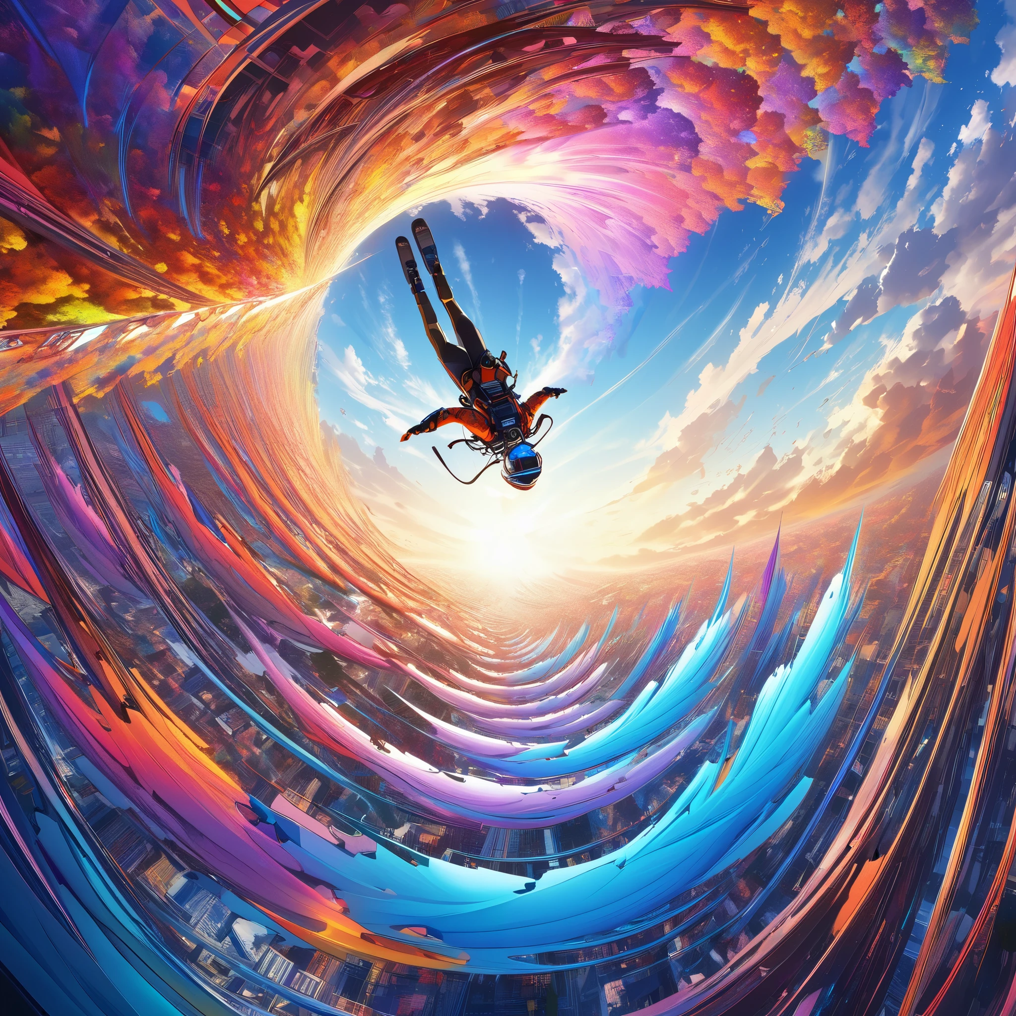  first-person view,  Taken from a Gopro , Vertical Plunge , Dive,  Rapidly Approaching Ocean ,  Colourful Images of Falling Through the Sky,  conceptual fractal art taken from Gopro ,  Dynamic Shock , Beautiful lines,  Extremely High Quality ,  Premium Colors 