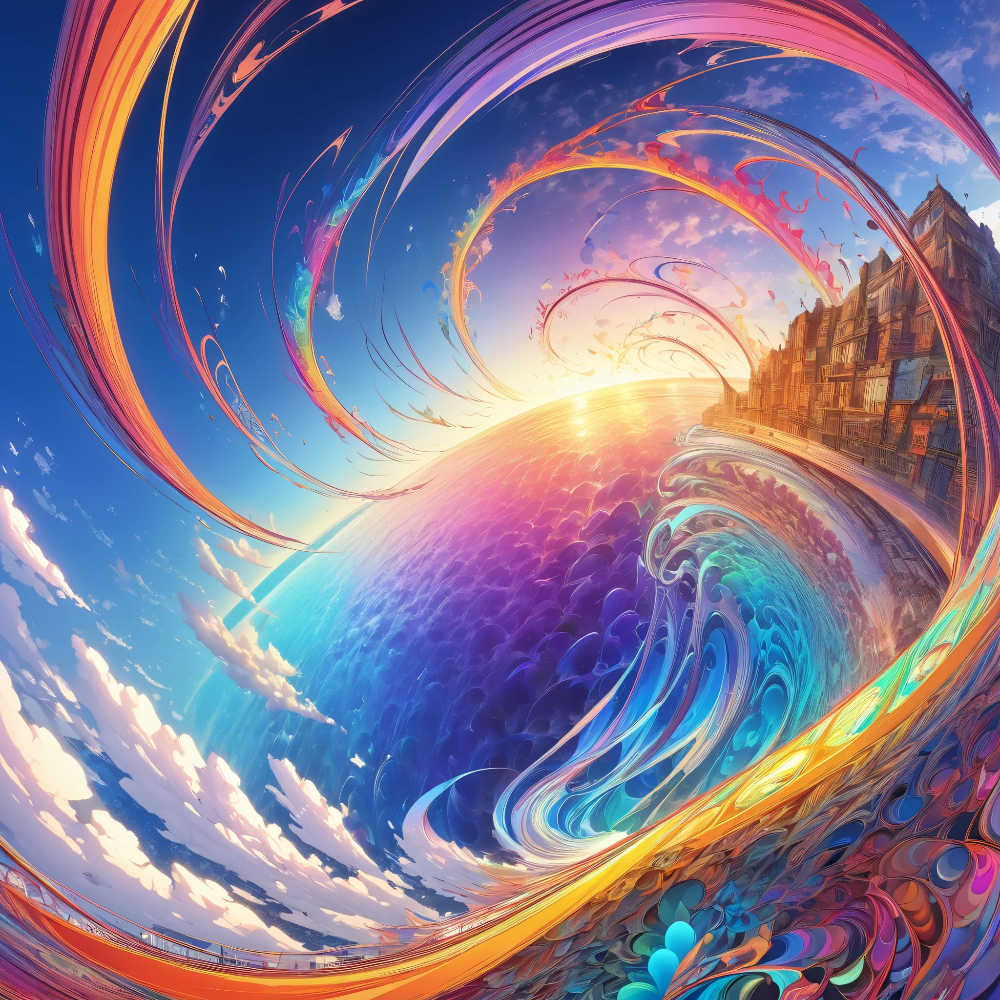  first-person view,  Taken from a Gopro , Vertical Plunge , Dive,  Rapidly Approaching Ocean ,  Colourful Images of Falling Through the Sky,  conceptual fractal art taken from Gopro ,  Dynamic Shock , Beautiful lines,  Extremely High Quality ,  Premium Colors 