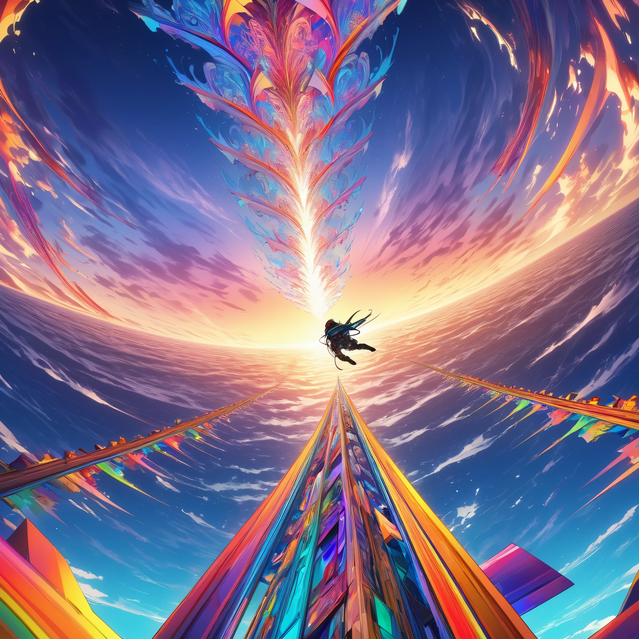  first-person view,  Taken from a Gopro , Vertical Plunge , Dive,  Rapidly Approaching Ocean ,  Colourful Images of Falling Through the Sky,  conceptual fractal art taken from Gopro ,  Dynamic Shock , Beautiful lines,  Extremely High Quality ,  Premium Colors 