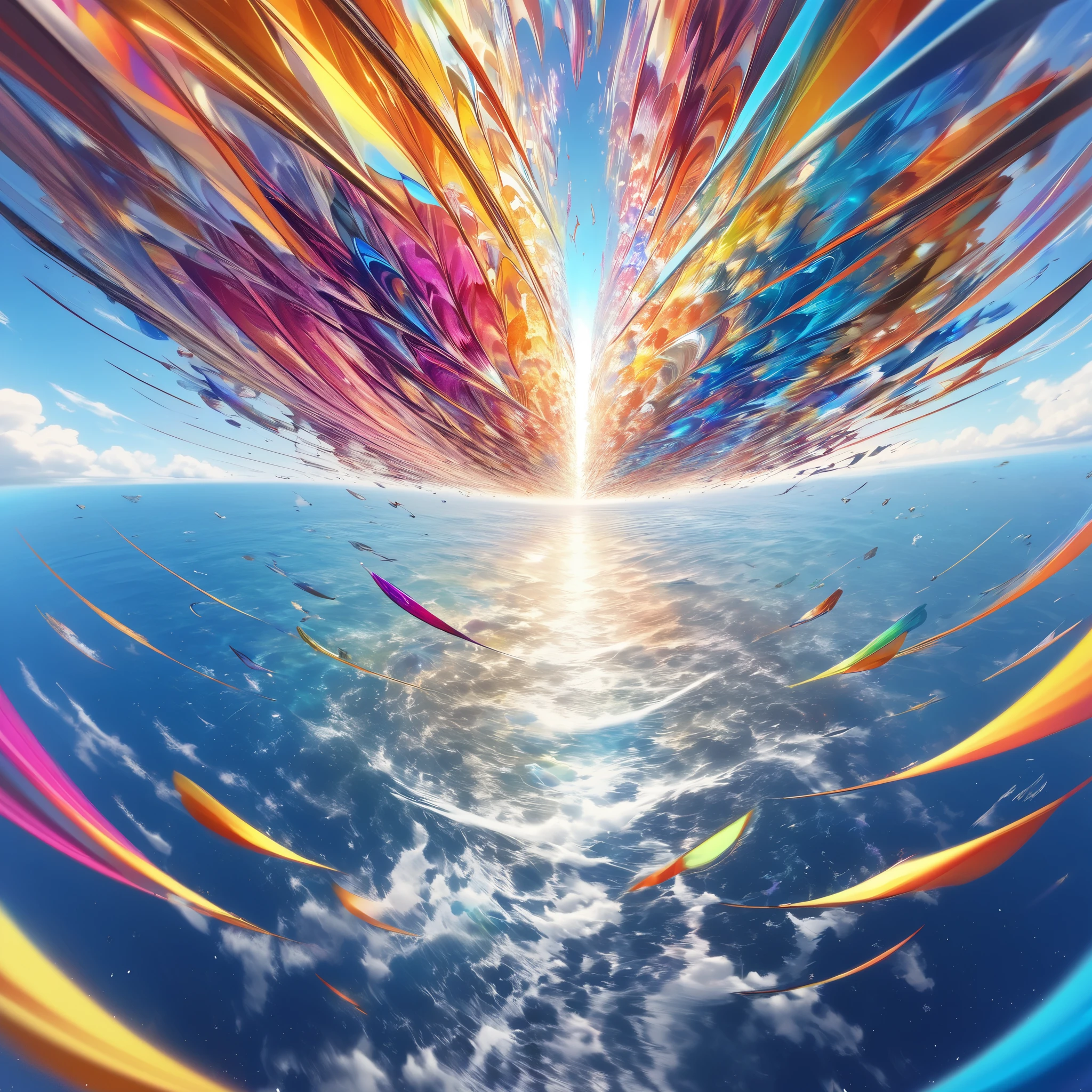  first-person view,  Taken from a Gopro , Vertical Plunge , Dive,  Rapidly Approaching Ocean ,  Colourful Images of Falling Through the Sky,  conceptual fractal art taken from Gopro ,  Dynamic Shock , Beautiful lines,  Extremely High Quality ,  Premium Colors 